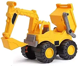 T For Toys Jumbo Big Size Automobile Construction Vehicle Toy for Kids Truck Dig & Dump Plastic Friction Powered Multi Color Unbreakable Outdoor Excavator (1 Pcs) (Yellow)