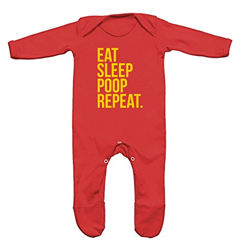 Eat Sleep Poop Repeat Baby Romper Sleep Suit (Red, 3-6m)