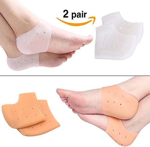 PURENJOY 2 Pairs Plantar Fasciitis Silicone Gel Breathable Heel Protective Sleeve for Reduce Pressure on Heel, Relief Heel Pain and Cracked Heel with 100% Soft Flexible Silicone-White, Colour