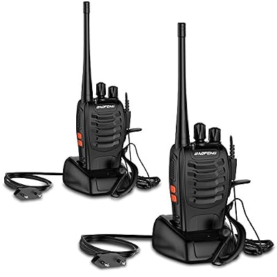 Baofeng Lot de 2 Talkie Walkie Rechargeable sur Batterie 16 Canaux Longue Portée avec Oreillette Radio Transmetteur VHF/UHF Portable Bidirectionnel Professionnel pour Chasse Profession Randonnée Loisir Camp