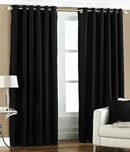 Home cloud curtains for window 5 feet set of 3 piece plain [ 48 inch x 60 inch ] door and window curtains cotton & polyester blend under combo offers 70% blackout - for curtains living room-in hall - girls , kids room - color - black