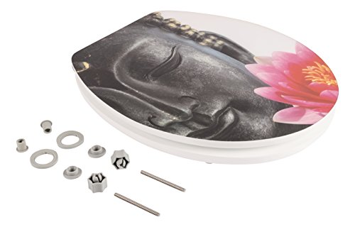 WC-Sitz High Gloss Dekor Buddha | Toilettensitz | WC-Brille aus Holz | Soft-Close-Absenkautomatik | Metall-Scharnier Fast-Fix-Schnellbefestigung - 2