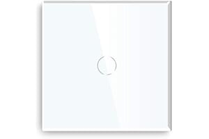 BSEED Interruptor Regulador de Luz, Interruptor Táctil de Pared con Panel de Cristal, 1 Gang 2 Vía Blanco 86mm