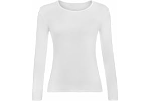 FASHION MY LOVE Women Ladies Long Sleeve Round Neck Plain Top Stretchy Casual Summer T-Shirts Basic Slim fit Tee Tops UK Plus Size 8-26