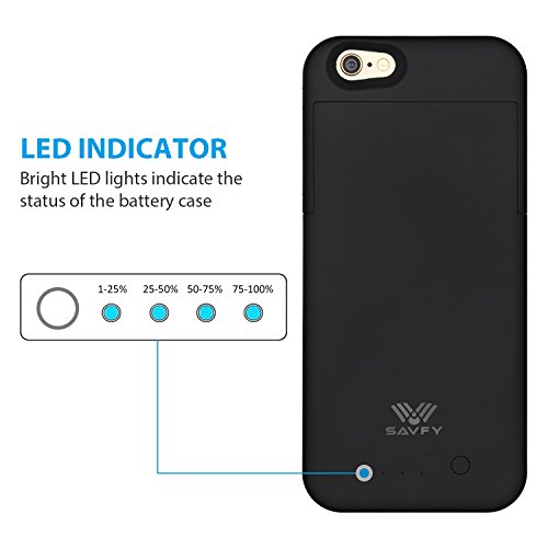iPhone 6S Battery Case [Apple MFi Certified] SAVFY 3200mAh Rechargeable Extended Charging Battery Case for iPhone 6 / iPhone 6s 4.7 inch Slim Portable Charger Backup Power Bank, Black
