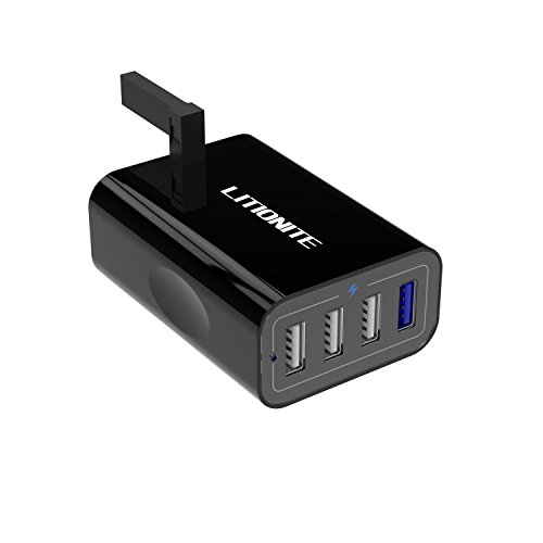 Litionite® Dash 40W USB Wall Charger with 4 Smart Ports - QUICK CHARGE 3.0 Technology + SMART CHARGE - Quick Charge Station, Portable Smart Travel/Home Charger for Smartphones and Tablets (4X Ports)
