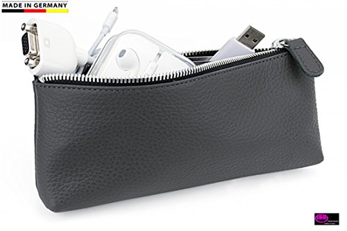 Preisvergleich Produktbild Handmade in Germany, Schlampermäppchen Leder Federmäppchen Leder anthrazit mit Metallreißverschluss, erhältlich in 5 Farben excl. Marke EuroStyle