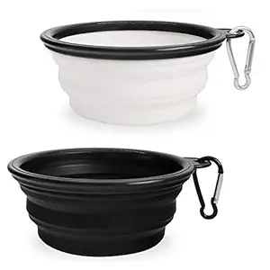 Collapsible Dog Bowl,2 Pack Portable and Foldable Pet Travel Bowls Collapsable Dog Water Feeding Bowls Dish for Dogs Cats and Small Animals,Black and White