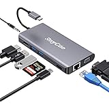 USB C Hub, Type C Hub with 8 in 1 Multi-port HDMI 4K Adapter, with 2 USB 3.0 Ports, SD Card Reader, Power Delivery Port, Gigabit Ethernet, 3.5mm Audio Output and 1080P VGA Port