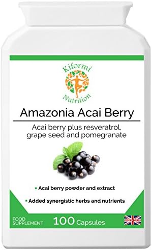Amazonia Acai Berry | Vegan &amp; Vegetarian | Acai Berry extract &amp; powder with organic moringa, grape seed and pomegranate extract | Immune System Support, Reduces Fatigue |100 capsules | Made in the UK