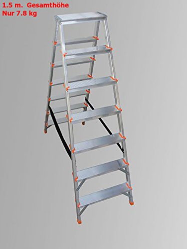 Preisvergleich Produktbild Aluminium Trittleiter, beidseitig begehbar, 2x7 Stufen, 150kg Traglast (2x7)