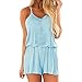 Price comparison product image FIRMON Womens Solid Color Summer Rompers V Neck Strapless Playsuits Short Jumpsuit Sky Blue
