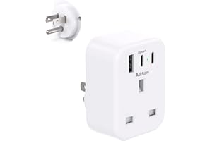 ADDTAM UK to US Plug Adaptor, USA Travel Adapter with 1 USB & 2 USB C Ports for American, Canada, Thailand, Mexico, Colombia Grounded Charger, 4 in 1 Plug Adapter from UK to USA for Phone, Computer (Type B)