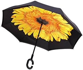 Double Layer Inverted Umbrella, Anti-UV Windproof Umbrella, C Shape Handle Reverse Folding Umbrella , Hands-free, Ideal for Getting into Car, Shopping, Traveling, Baby Care (Yellow)
