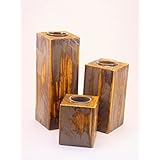 3er Set Teelichthalter aus Holz mit Glaseinsatz, handgefertigt, shabby chic, vintage, Unikat