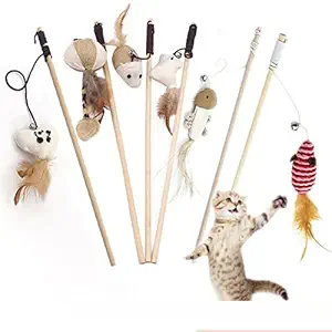 Royale Cat Cat Stick Cat Interactive Stick with Bells Feather Wand for Cat Teaser Catcher Exercise Playing Fun Toys Pet Supplies Play with Cat -( Color & Pattern May Vary )
