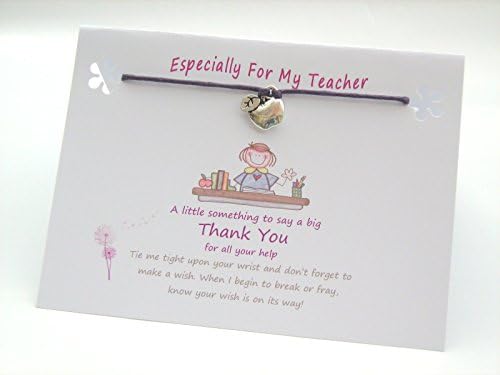 TEACHER Thank You Gift Card Wish String Bracelet, Tibetan Charm &amp; Quote Card (Fuchsia Cord). Ideal Thank You Gift Card &amp; Lovely Little Token Present, Keepsake.