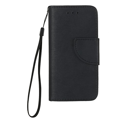 iphone 5 / 5S / SE Hülle – Cozy Hut Premium Luxuriös PU lederhülle Schutzhülle Lanyard/Strap Vintage-Leder Muster Hülle Flip Tasche Wallet Case Cover HandyHülle Brieftasche mit Standfunktion Kreditkartenfach Flip Brieftasche Schutzhülle im Bookstyle für iphone 5 / 5S / SE [Vollständigen Schutz] - schwarz