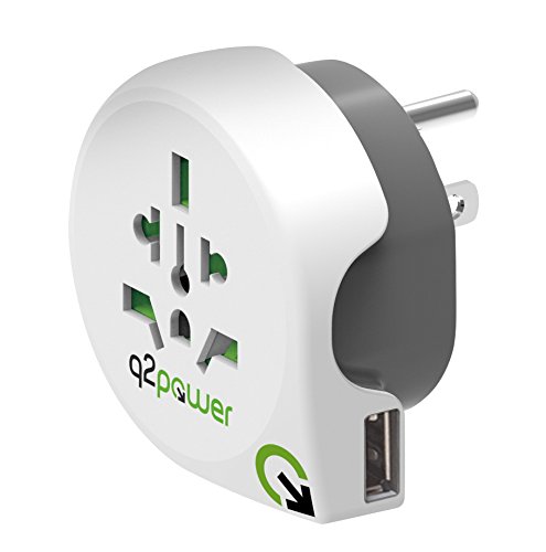 Q2 Power Q21100150 - Adaptador de Viaje de Mundo al Estados Unidos USB, Color Blanco y Gris