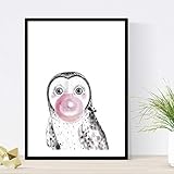 HECHO EN ESPAÑA Nacnic Lámina Infantil Buho Bebe Comiendo Chicle Poster Animales Infantiles Tamaño A4 Sin Marco