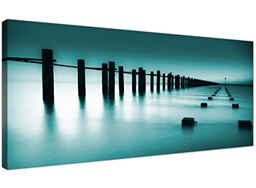 Wallfillers®, decorazione artistica da parete in tela con stampa di paesaggio marino contemporaneo, colore verde azzurro, 1089