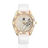 Damen Uhr, OverDose Schmetterlings-Leder-Band-Uhren Sport-Analog-Quarz-Armbanduhr-Datum (Weiß)