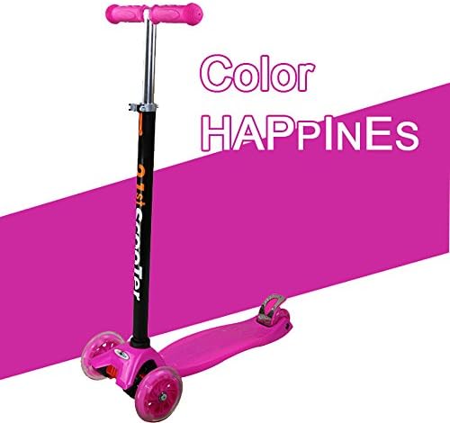 Skytower Boy Girl Children Tilt Kickboard Mini T-Bar 3 Wheel with Light Kick Scooter (Pink)