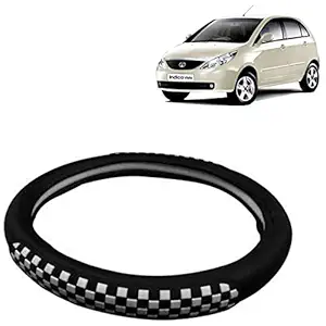 RD Universal Car Emboss Chess Steering Wheel Cover Compatible for Compatible for Tata Indica Vista (White, Black, Leatherite)