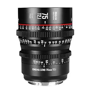 Meike 75mm T2.1 S35 Manual Focus Wide Angle Prime Cinema Lens for Canon EF Mount and Cine Camcorder EOS C100 Mark II, EOS C200, EOS 300 Mark II, EOS C300 Mark III, Zcam E2-S6 6K