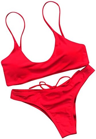 Women's Bandage Brazilian Triangle Bikini Set Push-up Padded Bra Swimwear Beach Brazilian Two Pieces Swimsuit (Red, S)