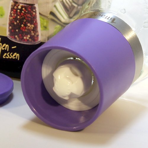Pfeffermühle Salzmühle Gewürzmühle unbefüllt mit Keramik Mahlwerk in Geschenk Verpackung – 140ml – Höhe 13.5cm – pflaume violett - 3