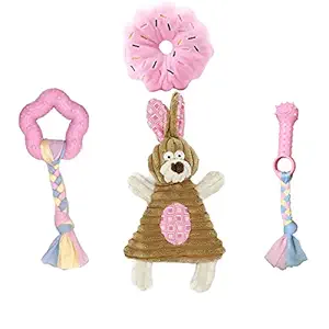 Dog Squeaky Toys for Small Dogs, Puppy Toys for Teething, Puppy chew Toys, Pink, 4pcs