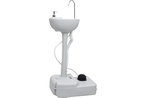vidaXL Lavabo Portátil con Pedestal para Camping de Pie Limpieza Lavar Fregadero Móvil Tanque Caravana Camper Patio Aire Libre Jardín Gris