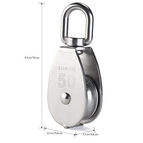 ULTNICE 50mm Swivel Pulley Block Edelstahlblock Umlenkrolle Rolle Edelstahl Laden 400kg (Silber) - 2