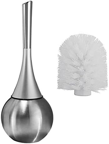 Justyou Luxury Ceramic Toilet Bowl Brushes Scrubber and Holders Scrubber set With Stainless Steel Base Cleaning Scrubbing Grips Brush Accessories with a Replacement Brush Head (Silver)
