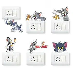 AH DecalsTom & Jerry Team Switch Board Printed Stickers for Home Living Kids Bed Room Wall Decoration Multicolor Vinyl Stylish 3D Combo Sticker (Standard Size) 1