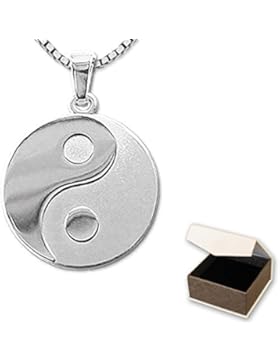 CLEVER SCHMUCK-SET Silberner Anhänger Yin Yang Ø 16 mm matt und glänzend, nicht teilbar mit Kette Venezia 45 cm...
