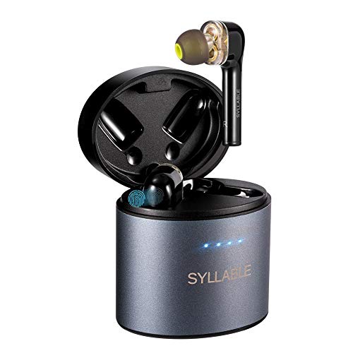 Auriculares Inalámbricos Bluetooth 5.0, Syllable Cascos Bluetooth AptX Estéreo In-Ear Mini Qualcomm QCC3020 Chip 4 Ponentes Carga Rápida 60h Tiempo de Reproducción Touch-Control IPX7 Impermeable
