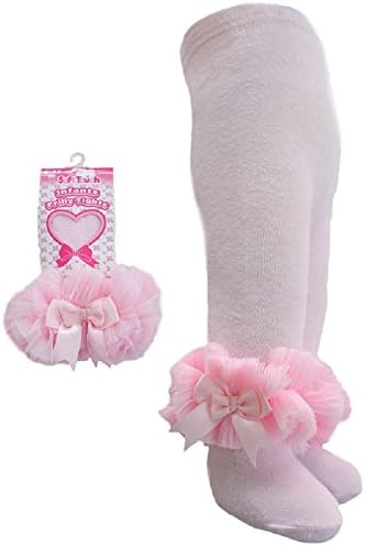Mellow BeSoft Touch baby girl tights with organza lace tutu around the ankle. Available to fit ages Newborn-12 months in White, Pink or Black (Newborn-3 months, Pink)