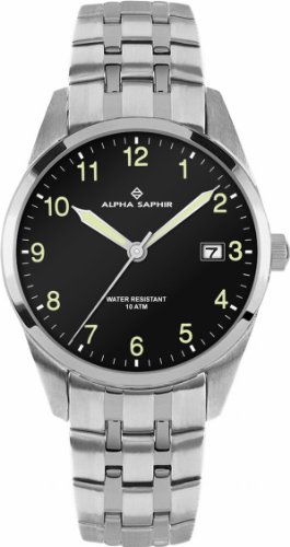 Alpha Saphir Herren-Armbanduhr XL Analog Quarz Edelstahl 379E