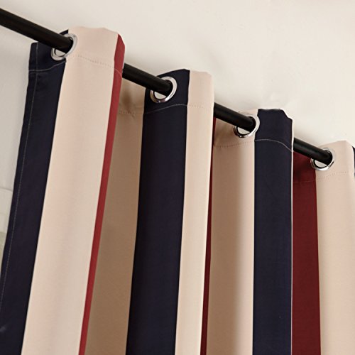 Vorhang Gardine Blickdicht mit Ösen Verdunkelungsvorhang Dekoschal Beige Rot Schwarz Streifen Muster Deko für Wohnzimmer Schlafzimmer 140x245cm 2er - 6
