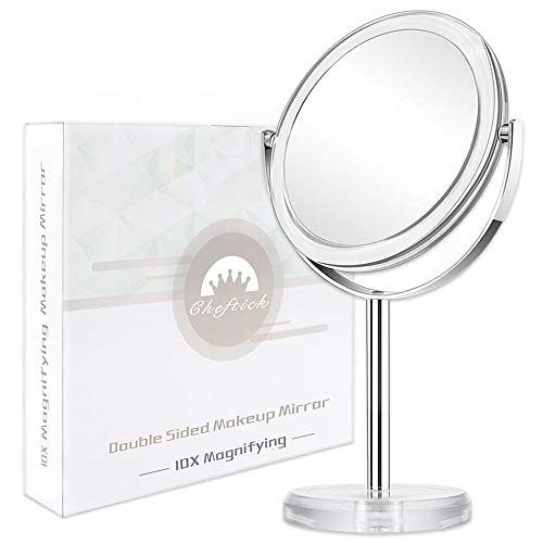 Cheftick Specchietto da Trucco Doppio Lato, 1X & 10X Alta Definizione Specchio da Tavolo, 360° di Rotazione