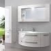 Produktbild OimexGmbH Design Badmöbel Set „Côte d’Azur“ Weiß Hochglanz Waschtisch 120cm inkl. Seitenschrank Armatur und Spiegel Badezimmermöbel Set mit Glas Waschbecken