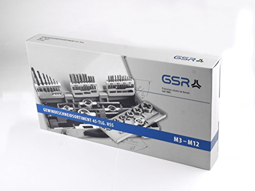 PROFI 45 tlg. Gewindeschneid Satz metrisch M3-M12 HSSG von GSR Gustav Stursberg [00708080] | Gewindeschneider + Handgewindebohrer + Schneideisen + Kernlochbohrer + Haltewerkzeuge + Gewindeschablone | für Außengewinde und Innengewinde - 2