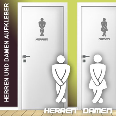 WC Tür Aufkleber | DAMEN UND HERREN 2 STK. | Jayess | Höhe 32cm | Schwarz, Weiss oder Grau