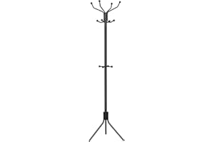 eSituro Garderobenständer, Kleiderständer stabil, Jackenständer, Taschenbaum mit 12 Haken, Garderobenständer Metall, für Wohnzimmer Büro Schlafzimmer, 45 x 173 x 40 cm, Schwarz