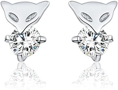 925 Sterling Silver Cubic Zircon Cute Fox Shaped Stud Earrings for Women