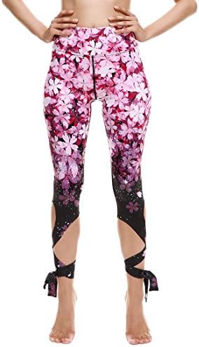 Lanruosi Women's Flower Printed Leggings High Waisted Criss Cross Legging Tights L=US 10