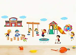 Decal O Decal Vinyl Kids Playing Activities Wall Tile Fridge Sticker (Multicolour, 62.99 x 0.39 x 23.62 Inches)