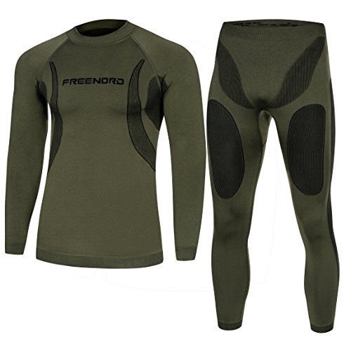 Freenord DRYTECH Intimo da Uomo Set Termoattivo e Traspirante per Lo Sci Intimo per Moto Abbigliamento da Corsa Abbigliamento da Sci (Verde, XXL)
